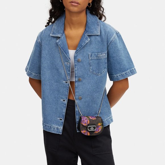 🌸 Coach Morgan Card Case On A Chain In Signature Canvas With Rose Print - Picture 5 of 11